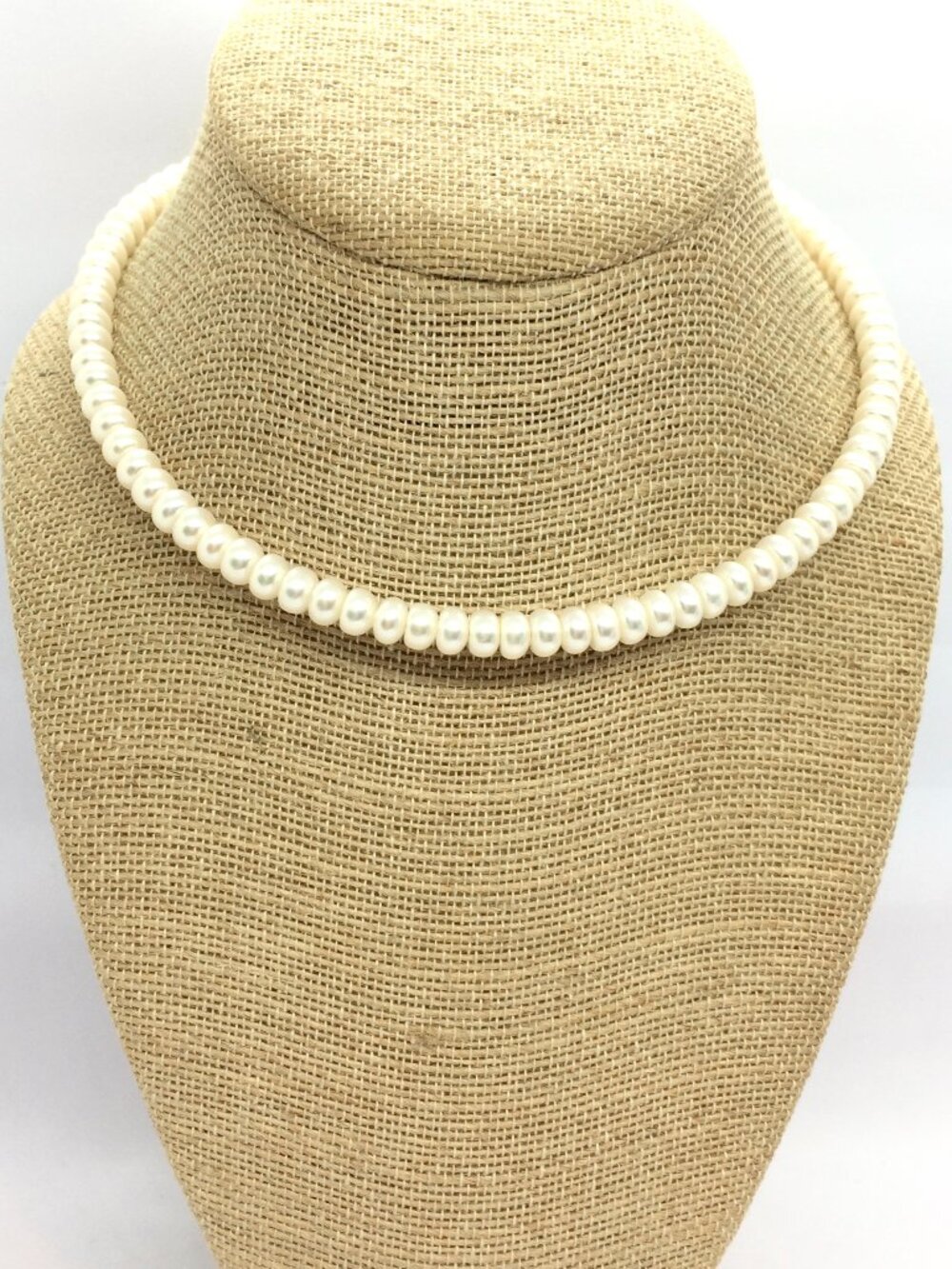 VINTAGE PEARL CHOKER Torque Necklace Genuine White Pearl Wire Collar